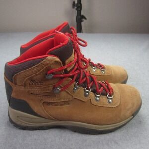 Columbia Boots Women 9.5 Tan Red Newton Ridge Plus Waterproof Hiking BL4552-286